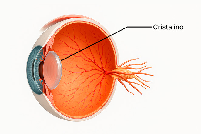 Ilustración de la ubicación del cristalino dentro del ojo
