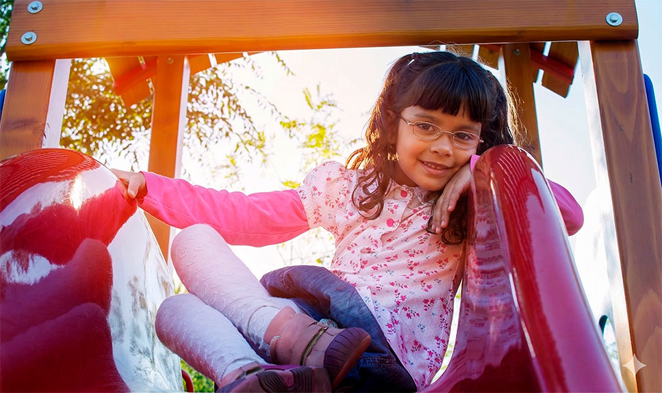 Niña con lentes en un juego.