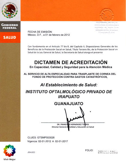 Acreditación en alta especialidad para el trasplante de córnea