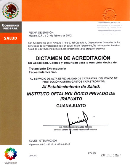 Acreditación en alta especialidad para cataratas