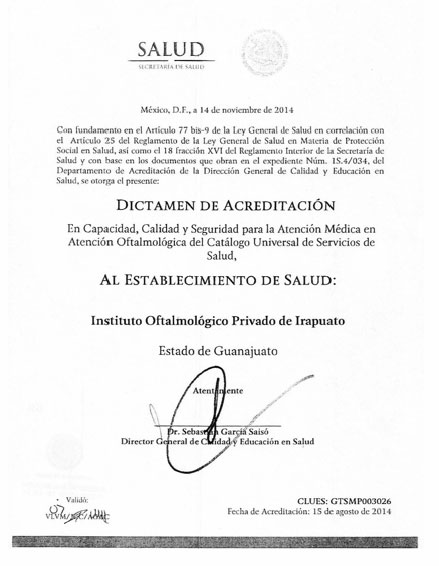 Acreditación en capacidad, calidad y seguridad en atención médica en oftalmología